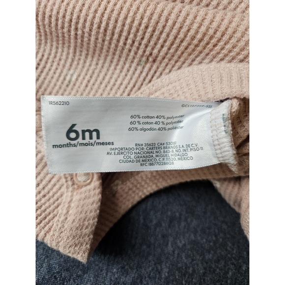 Carter's 6M Baby Girl Waffle Knit Henley Bodysuit & Pants Set – Pink Floral - Picture 8 of 10